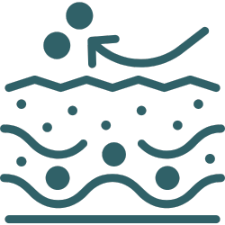 An icon showing layered waves and circles with an arrow pointing upward, symbolizing cleansing, exfoliation, or the removal of impurities from the skin.